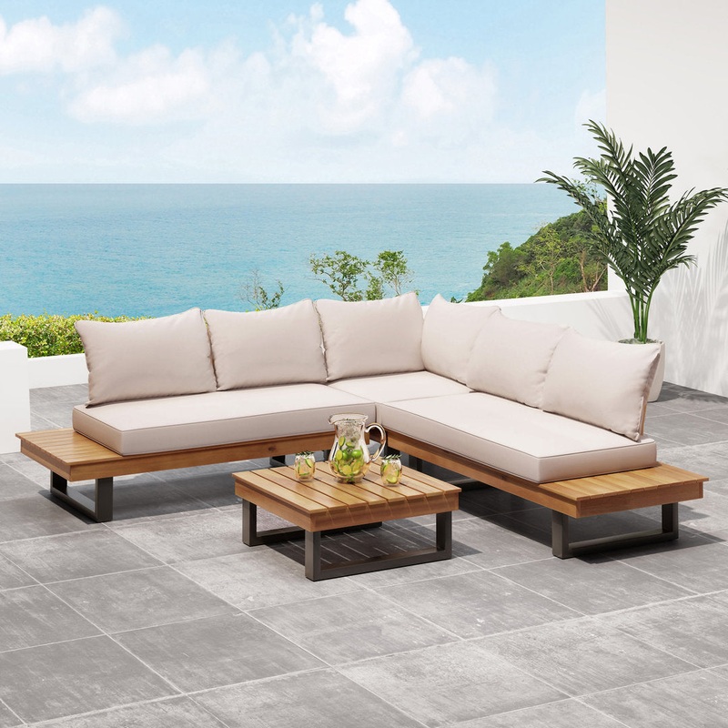 Abhipsa 4 Piece Teak Sectional Seating Group with Cushions Union Rustic