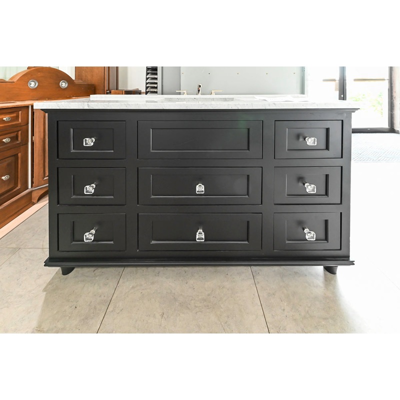 Black Maple 55 3/4″ Modern Vanity with Carrara Marble Top, Sink and Faucet