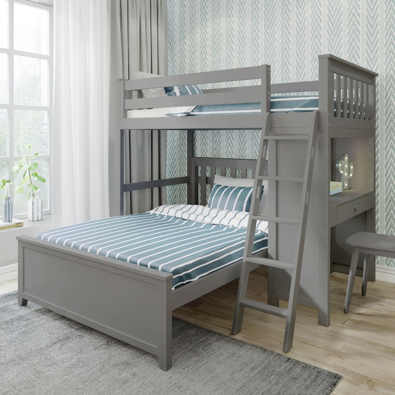 Buhr Twin Over Full Solid Wood L-Shaped Bunk Beds with Built-in-Desk Viv + Rae Bed Frame Color: Gray