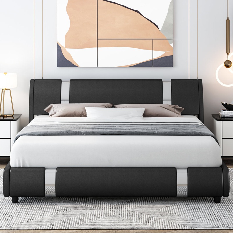 Conshohocken Low Profile Modern Leather Upholstered Platform Bed Frame with Adjustable Headboard Wade Logan Color: Black Size: Queen