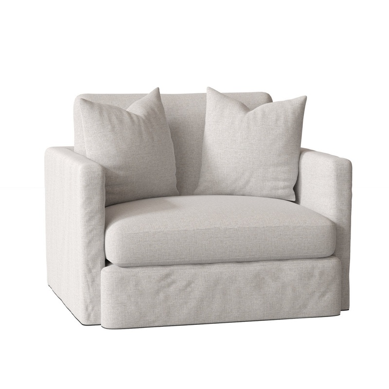 Kian 47″ Wide Down Cushion Slipcovered Armchair Wayfair Custom Upholstery Fabric: Drusky Ivory Sustain Basketweave