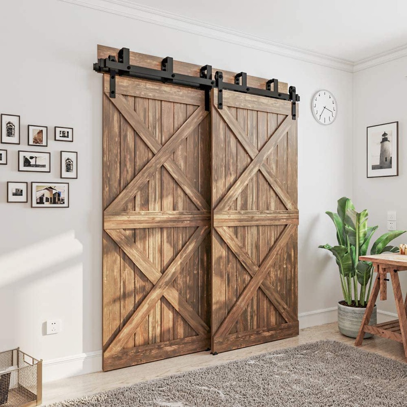 LAZ Sliding Double Bypass Double Door Barn Door Hardware Kit Lazio Track Length: 96 in.