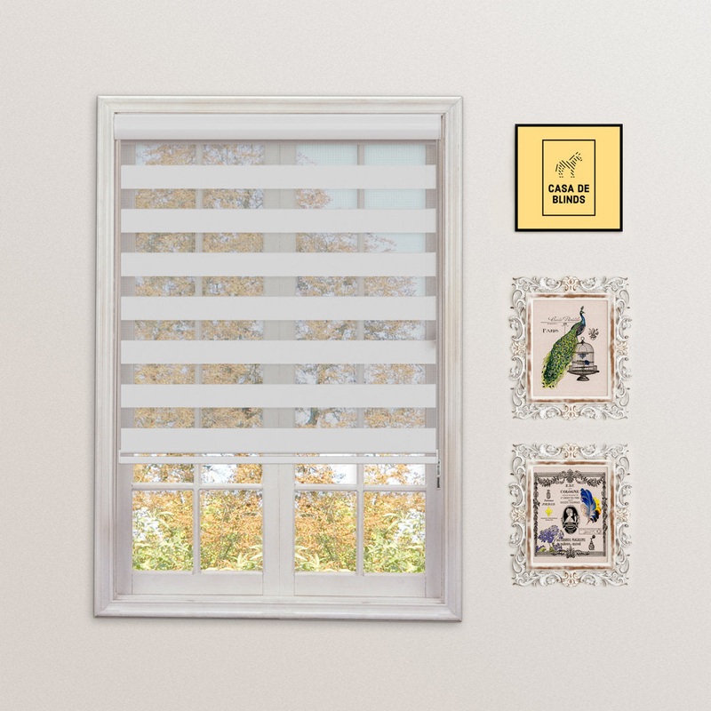 Zebra Blinds Window Dual Layer Roller Shades, Corded Horizontal Blind, Bedroom, Privacy, 72″ Length Symple Stuff Color: White Size: 62″W x 72″L