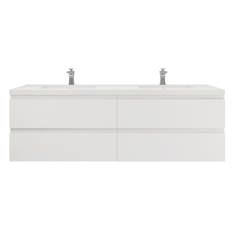 Aylanna 72″ Wall-Mounted Double Bathroom Vanity Set Wade Logan Base Finish: Hight Gloss White
