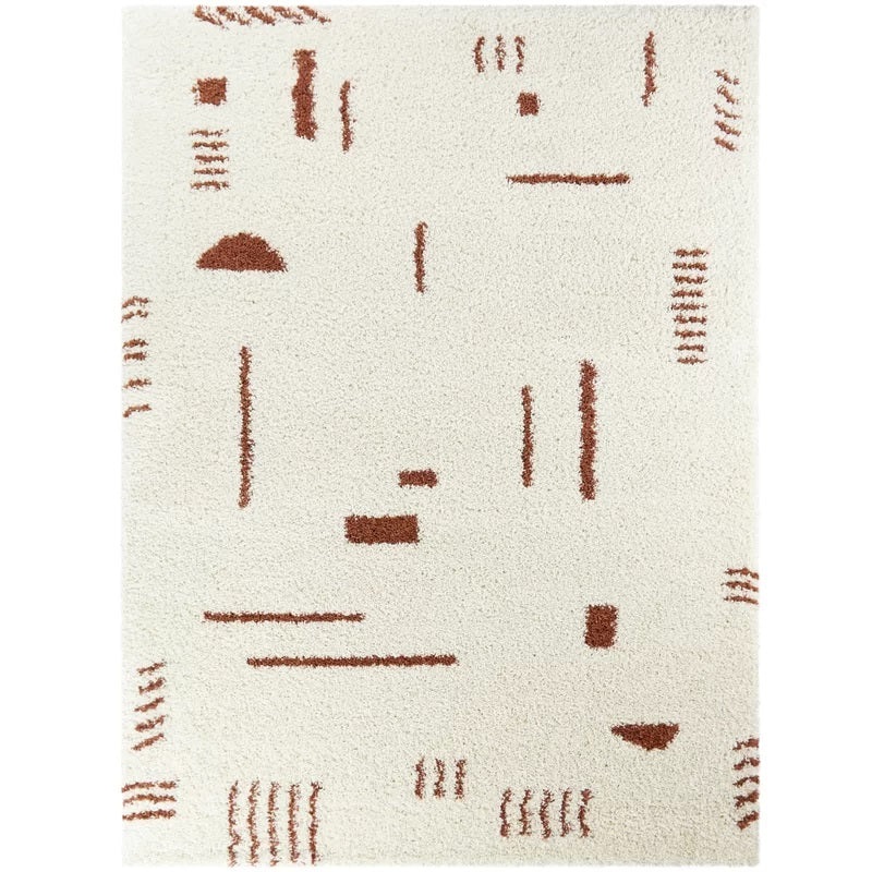 Dani Geometric Shag Ivory Burnt Orange Area Rug-7’10”x10′