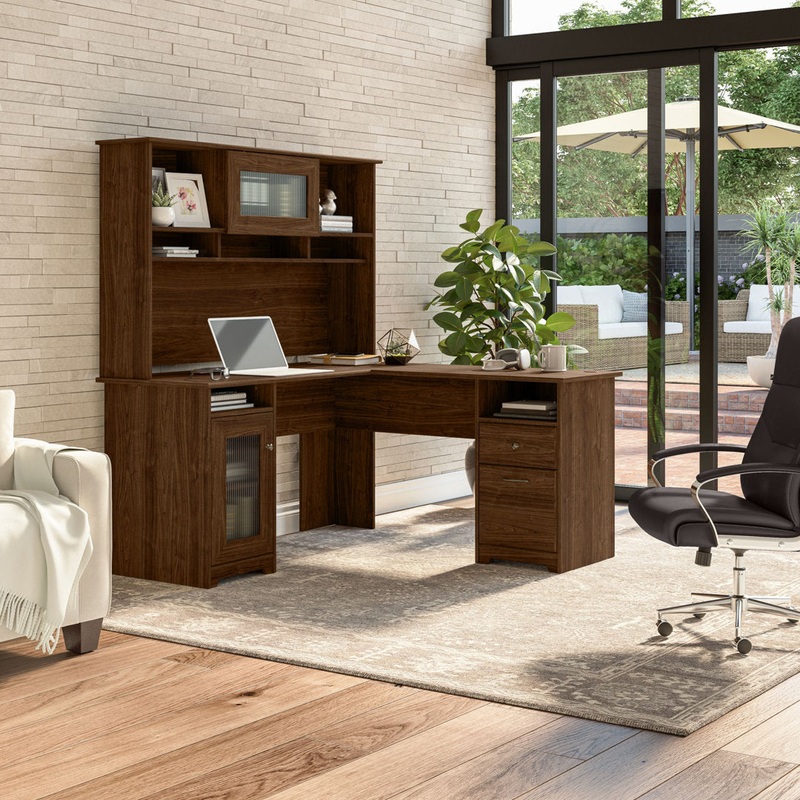 Shelonda L-Shape Executive Desk with Hutch Latitude Run Color: Modern Walnut