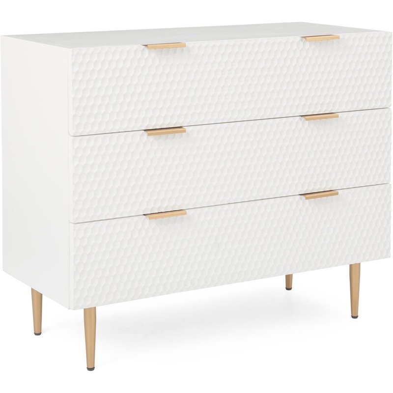 Adore Decor Jolie Contemporary 3-Drawer Dresser with Gold Metal Accents Adore Decor