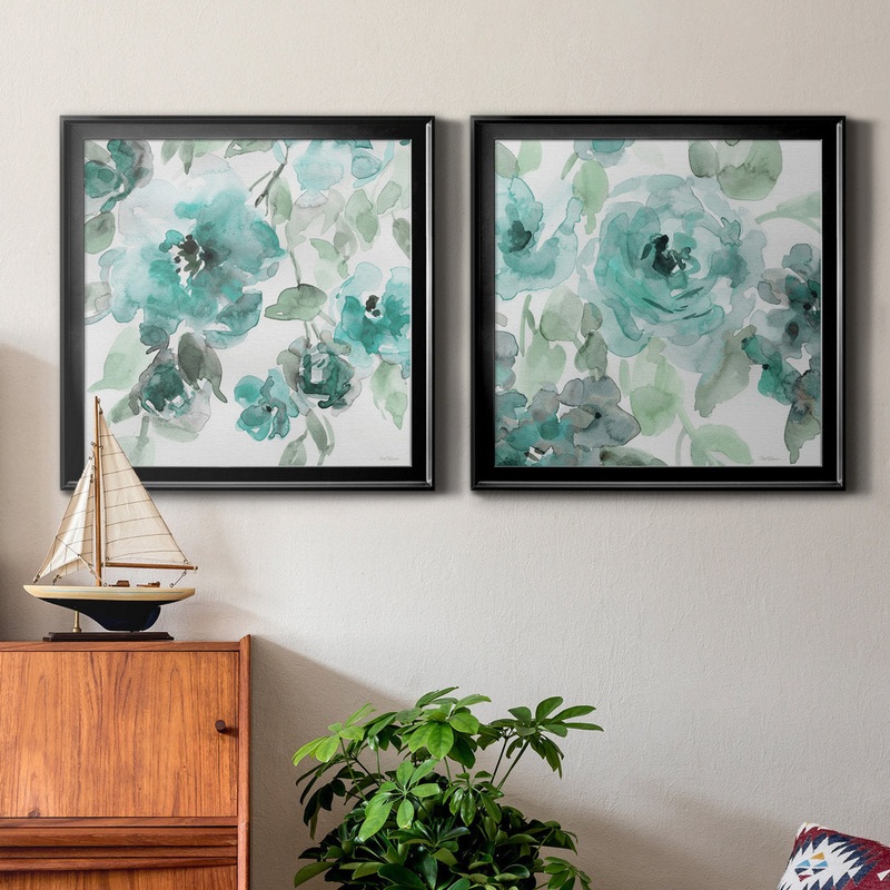 Belle’s Teal I – 2 Piece Picture Frame Print on Canvas (Set of 2) Red Barrel Studio Frame Color: Black Size: 17.5″ H x 35″ W x 1.5″ D