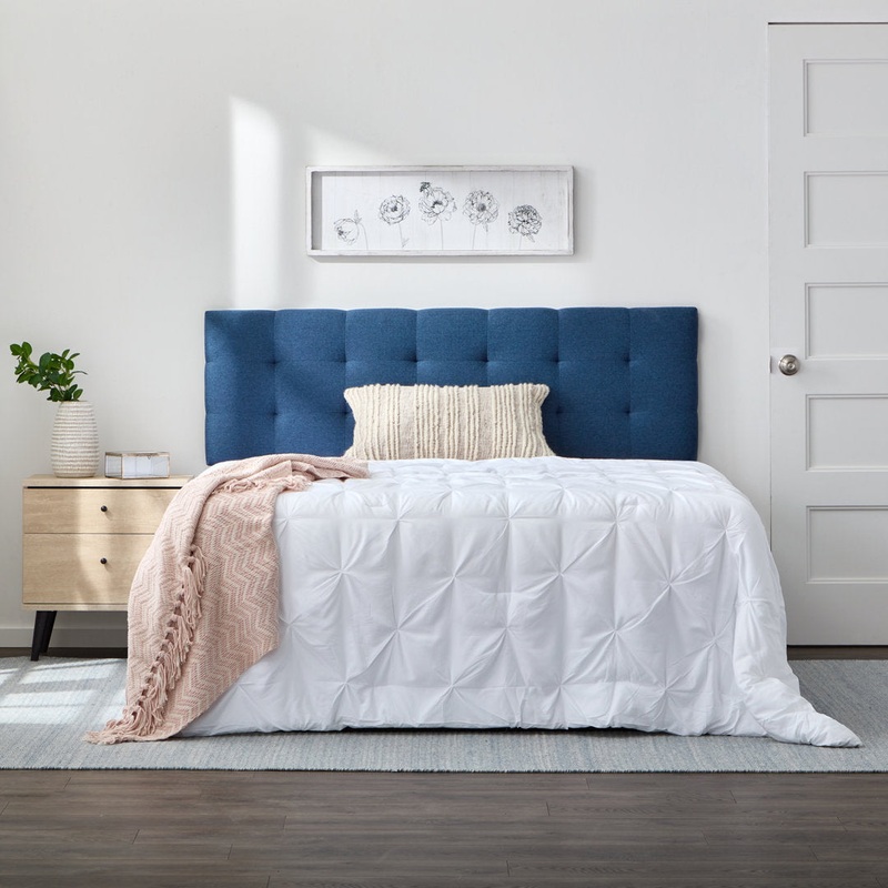Aijha Square Tufted Upholstered Headboard Lark Manor Color: Cobalt Textured Size: Full