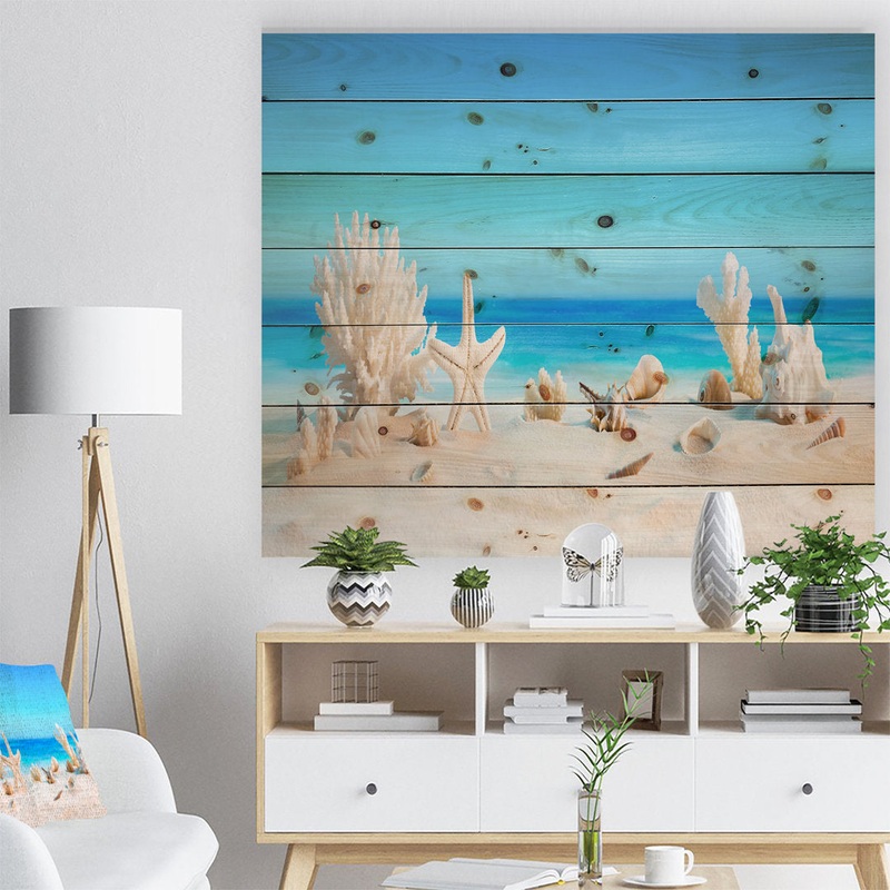 Risa Seashells on Tropical Beach’ Graphic Art Highland Dunes Size: 36″ H x 46″ W x 1.5″ D Format: Wood