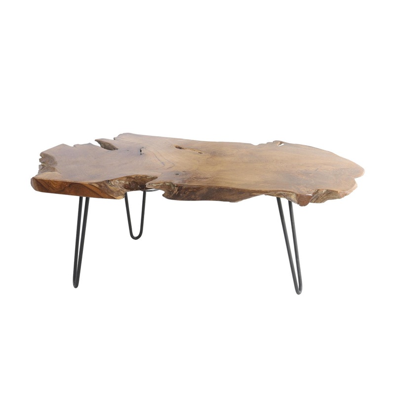 Ashyria Teak Wood Handmade Live Edge Living Room Coffee Table with Black Metal Hairpin Legs Wade Logan Size: 16.5″ H x 24″ L x 42.7″ W