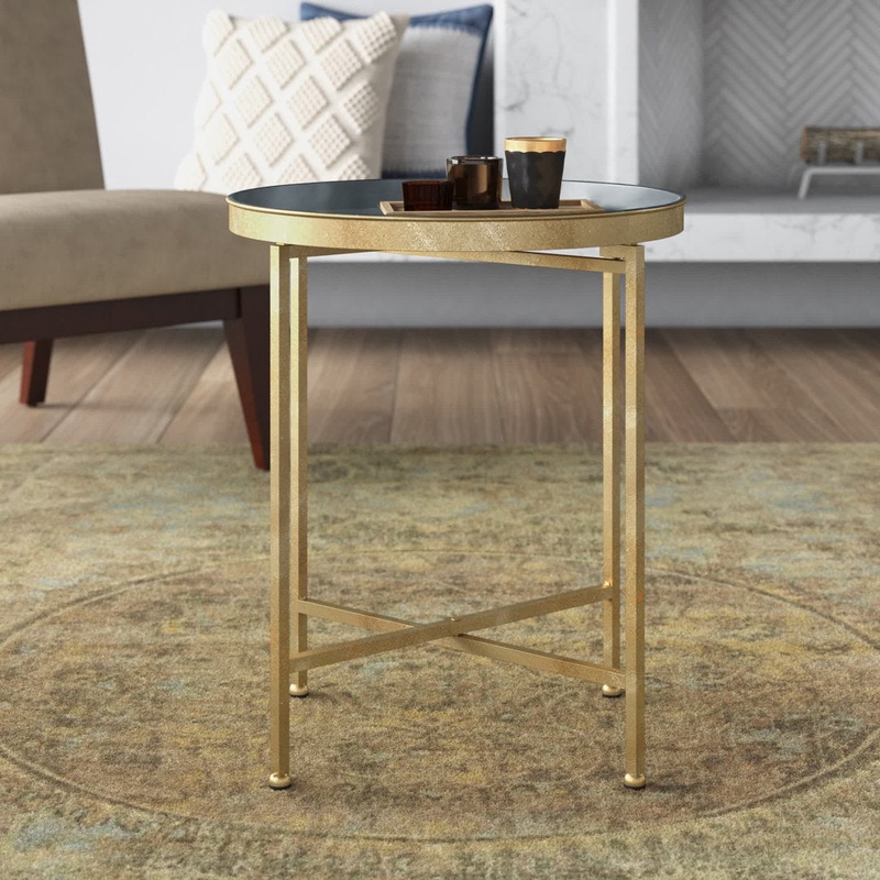 Ekta Tray Top Cross Legs End Table Willa Arlo Interiors Table Base Color: Gold, Table Top Color: Gray