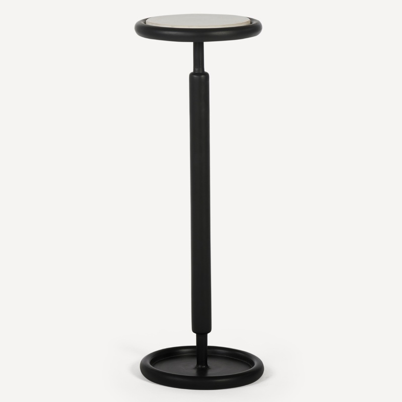Modern Stone Inlay Aluminum Drink Table – Matte Black