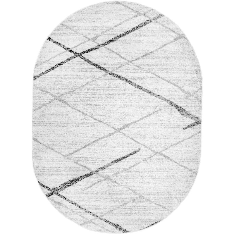 Amii Abstract Stripe Contemporary Ivory/Gray/Charcoal Area Rug Wrought Studio Rug Size: Oval 6’7″ x 9′