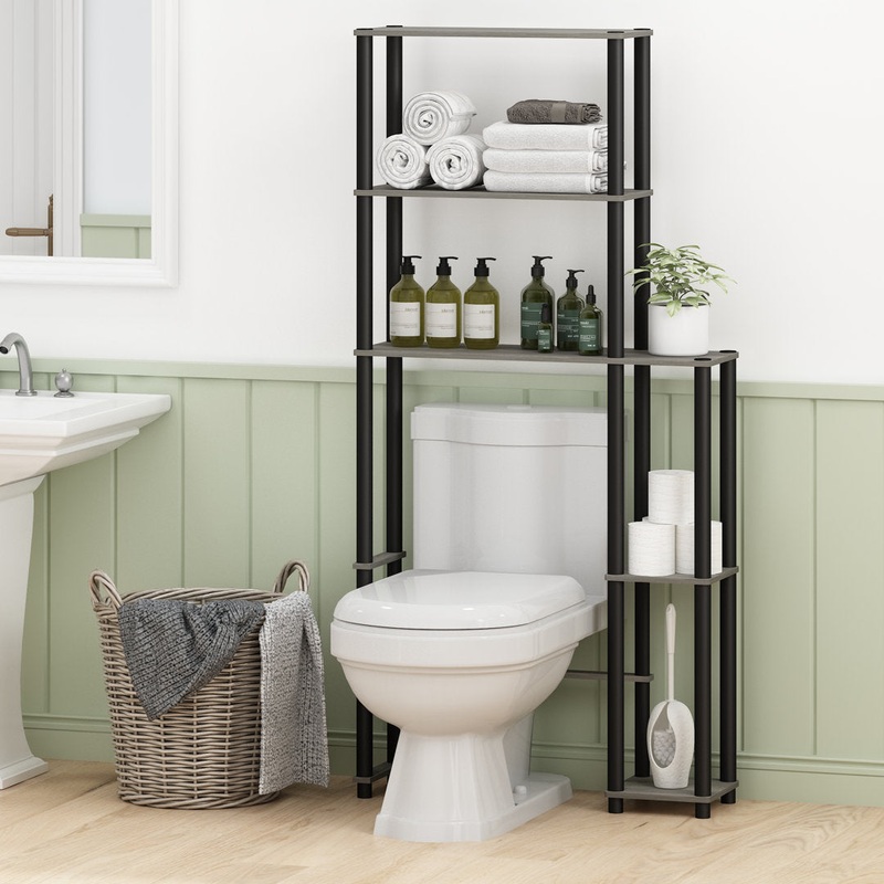 Antonucci 31.1″ W x 65.1″ H x 9″ D Over-The-Toilet Storage Ebern Designs Finish: French Oak Gray/Black