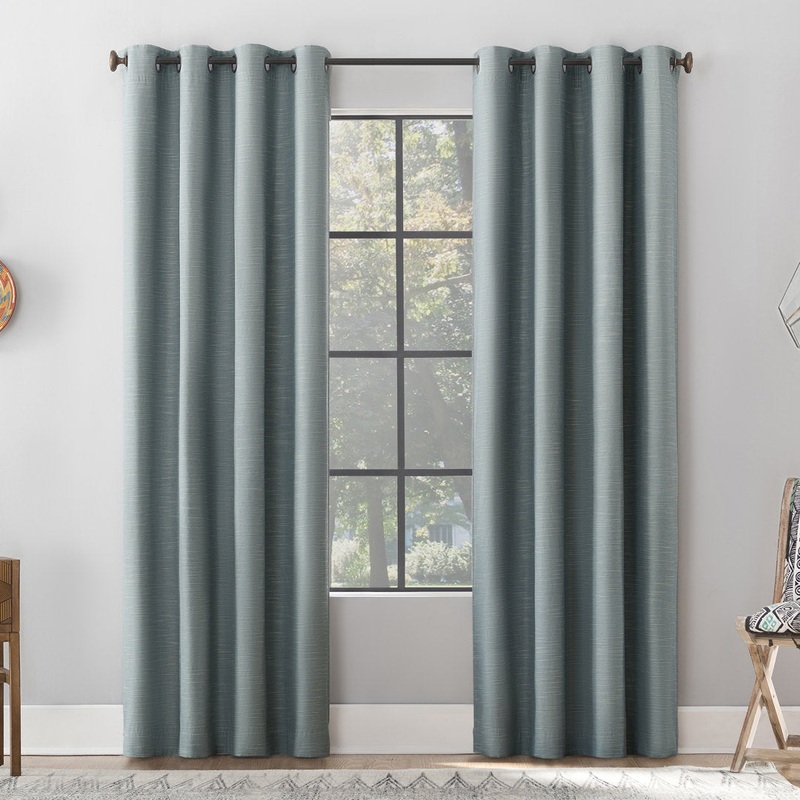 Attiya Textured Linen Blend Blackout Grommet Curtain Panel Wade Logan Curtain Color: Storm Blue Size per Panel: 50″ W x 96″ L
