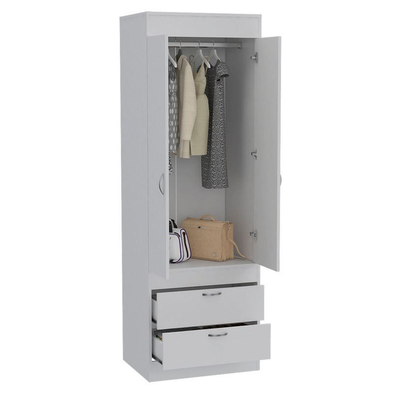 Lisboa Armoire with Double Doors, 2 Drawers, and Hanging Rod Latitude Run Color: White