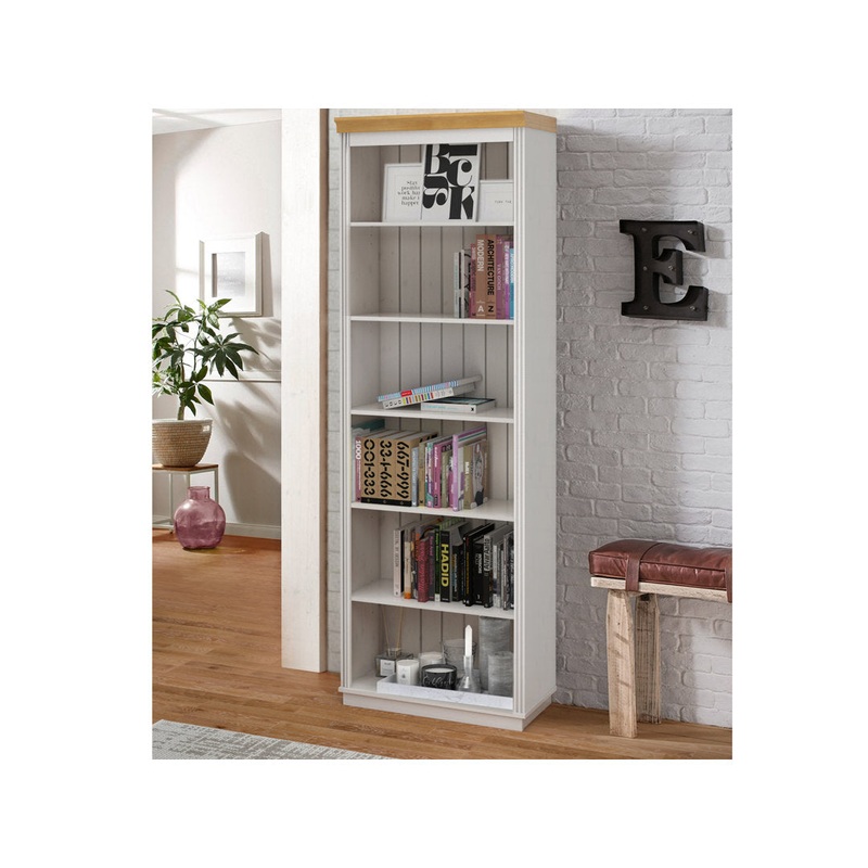Ainsley 87″ H 6 Shelf Bookcase Notio Color: White/Honey Configuration: Premium