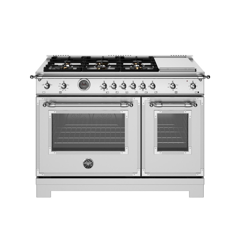 Bertazzoni HER486BTFGMXT 48 Inch All-Gas Range 6 Brass Burner And Griddle Stainless Steel