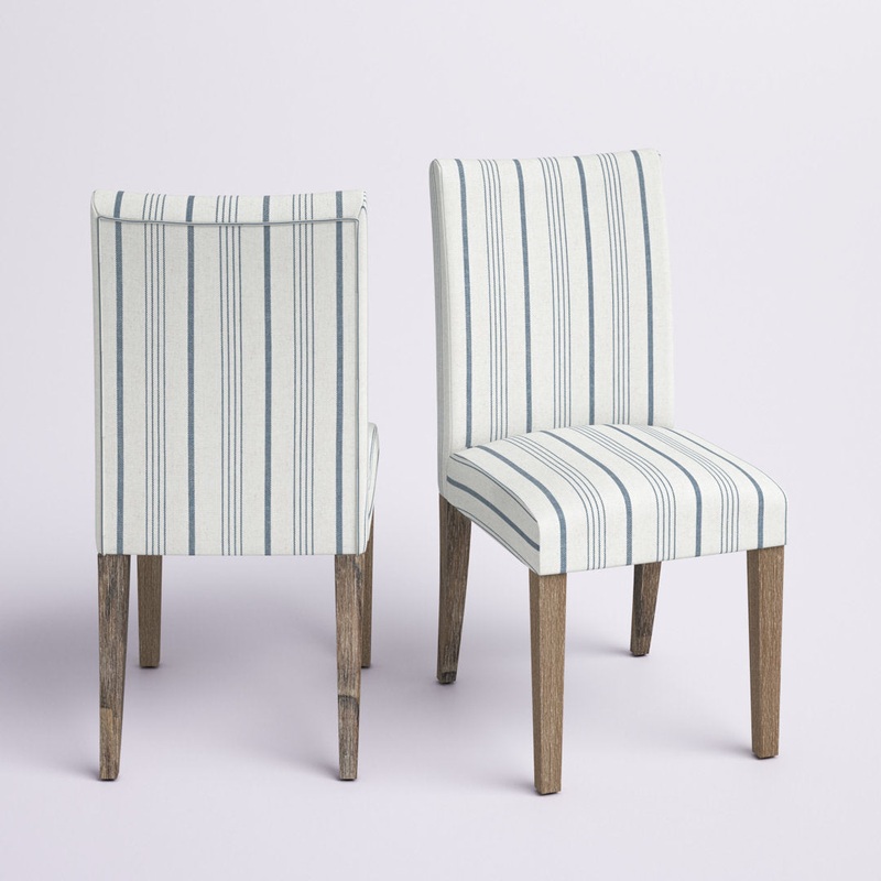 Fergerson Upholstered Parsons Dining Chair in White/Blue (Set of 2) Mistana