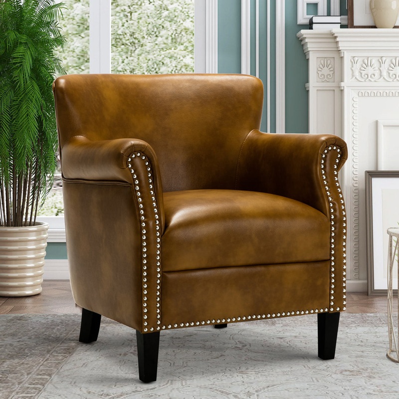 Gail 29.5″ Wide Armchair Three Posts Leather Type: Camel Faux Leather