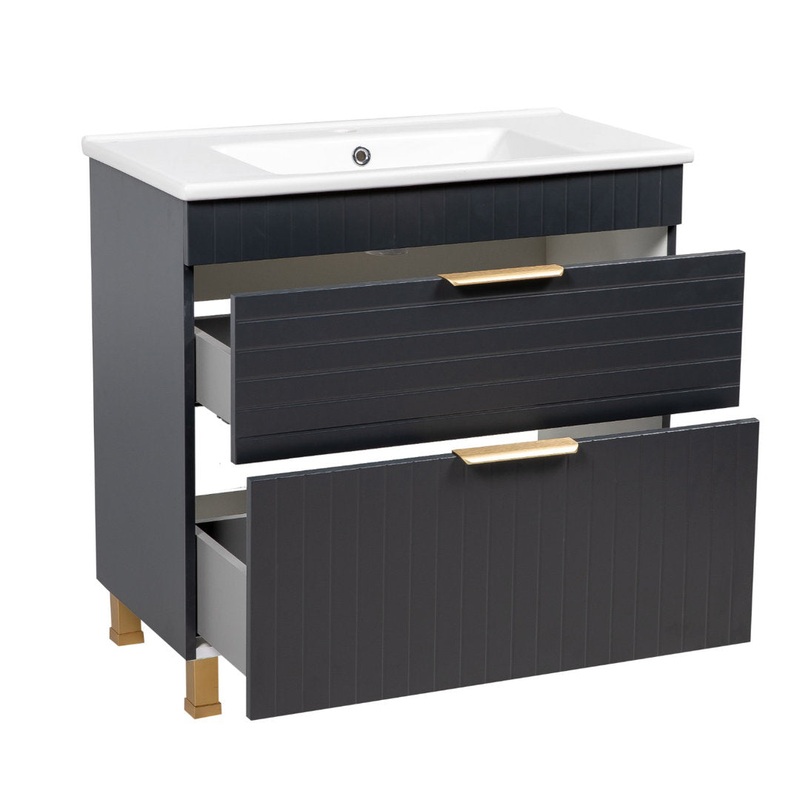 Jakkar 34” Free Standing Single Bathroom Vanity with Ceramic Top Hokku Designs Base Finish: Antricite Matte