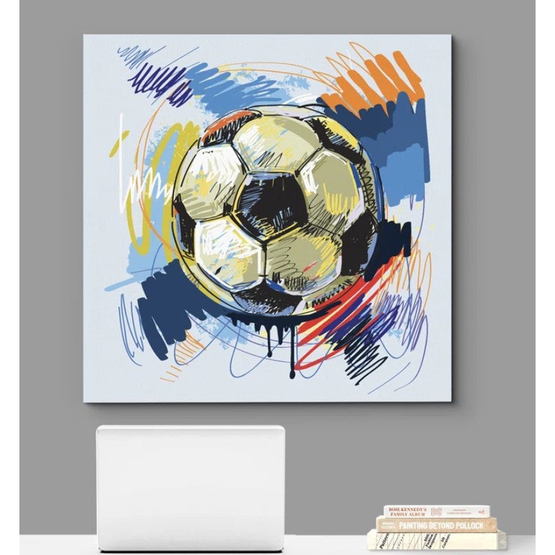 Multicolor Cartoon Soccer Sport Square Canvas Print Wall Art for Kid’s Room