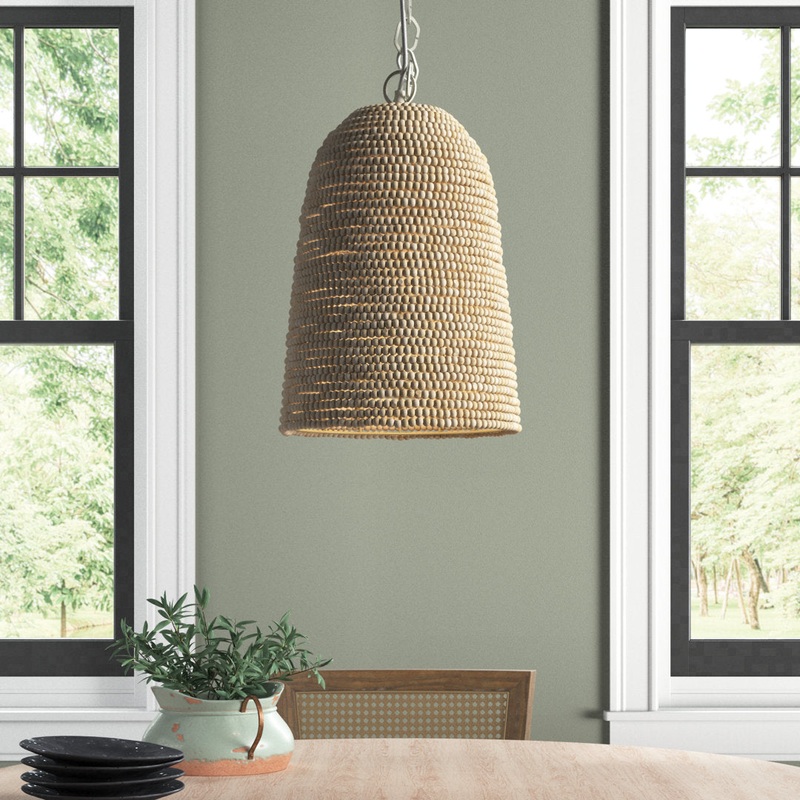 Pacifica Wood Bead Dome Pendant Birch Lane