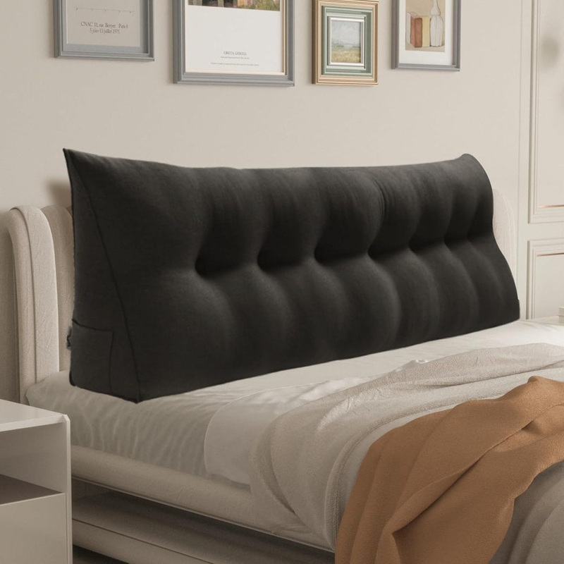 Sit-up Back Comfort Large Triangular Bolster Headboard Reading Wedge Pillow Versatile Bed Rest Positioning Support WOWMAX Color: Dark Gray Size: 20″H x 71″W
