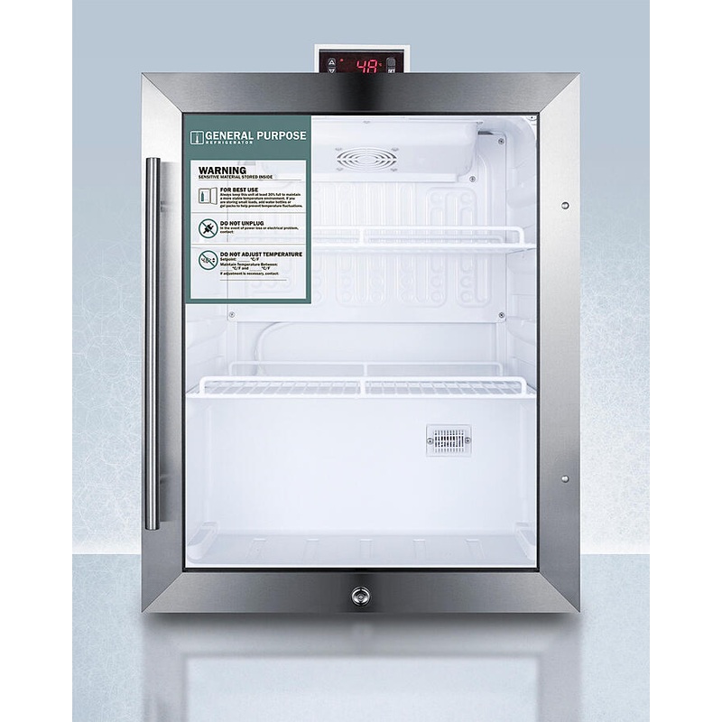 Summit SCR314LDTGP General Purpose Commercially Approved All-Refrigerator With A Reversible Glass Door, Black Cabinet, Front Lock, And Digital Thermostat