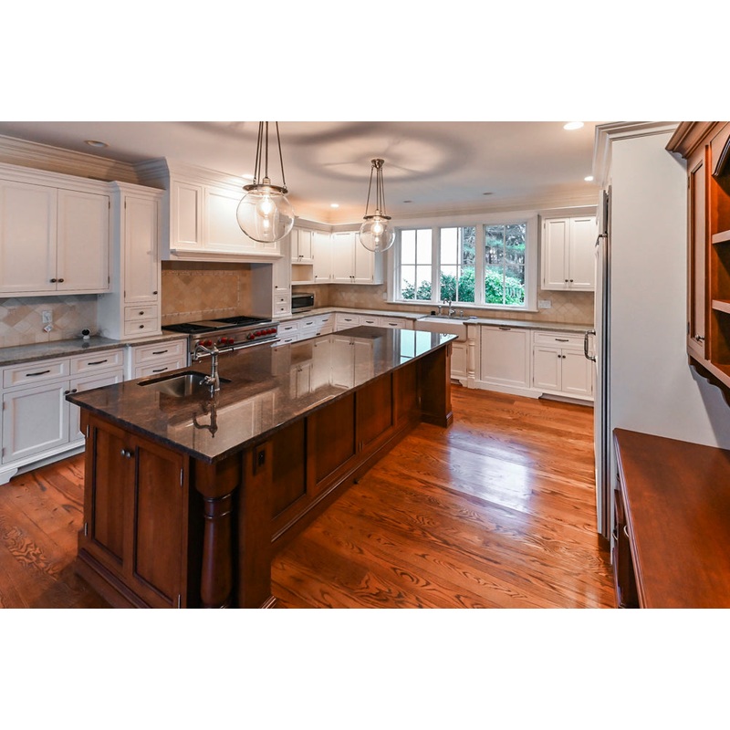 Traditional White Kitchen with Chestnut Brown Island, Desk Area & Appliances