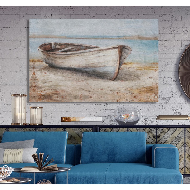 Embellished Whitewashed Boat – Print Beachcrest Home Size: 32″ H x 48″ W Format: Wrapped Canvas