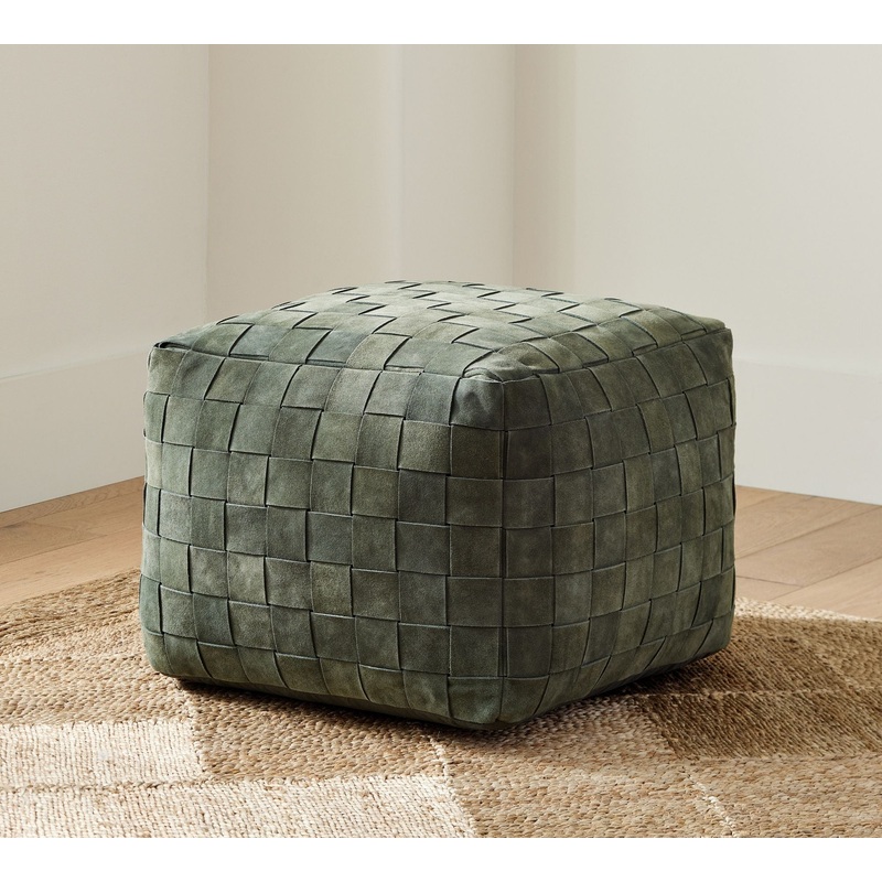Suede Basketweave Pouf