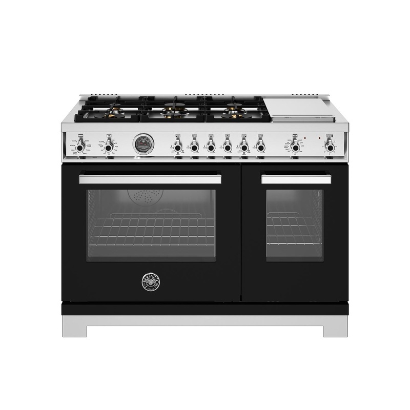 Bertazzoni PRO486BTFEPNET 48 Inch Dual Fuel Range, 6 Brass Burners And Griddle, Electric Self-Clean Oven Nero