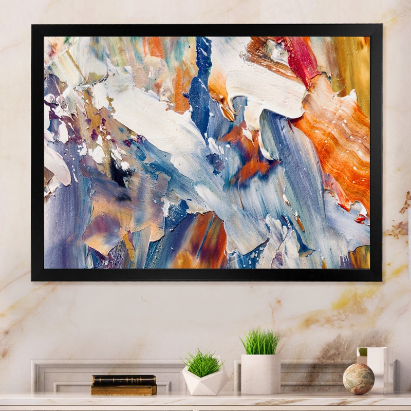 Colorful Abstract Painting Strokes XII – Print on Canvas Wrought Studio Size: 12″ H x 20″ W x 1″ D Format: Black Picture Framed
