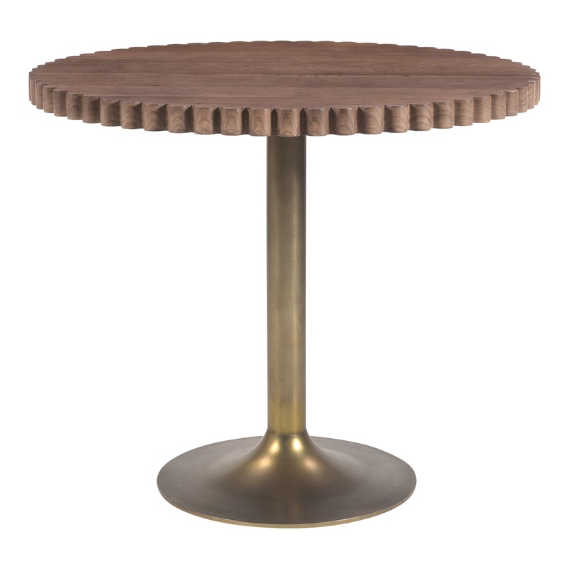 Dynamic Wave Cafe Table – Timeless Brass & Wood Design
