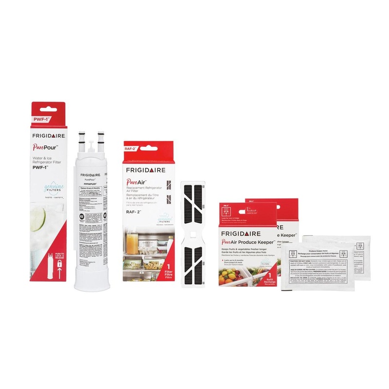 Frigidaire FRIGCOMBO9 FPPWFU01, FRGPAAF2, and (2) FRPAPKRF Water and Air Filter Combo Kit with Produce Keeper