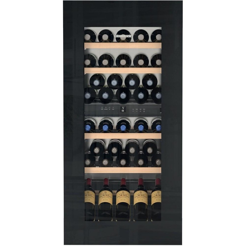 Liebherr HWGB5100 24″ Fully Integrated Black Glass Door Tip Open 51 Bottles 2 Zone Wine