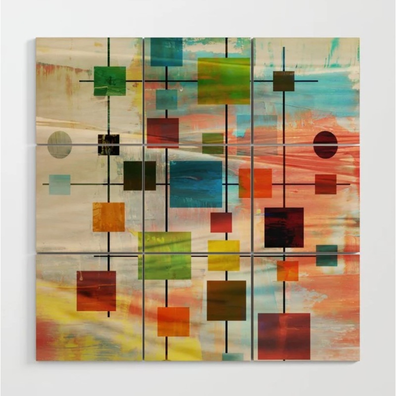 Mid-Century Graffiti Style Wood Wall Art No Frame 3’x3′