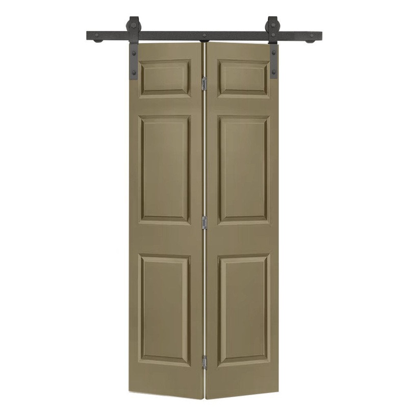Paneled MDF Composite Bifold Barn Door with Installation Hardware Kit Calhome Size: 30″ x 84″ Finish: Olive Green
