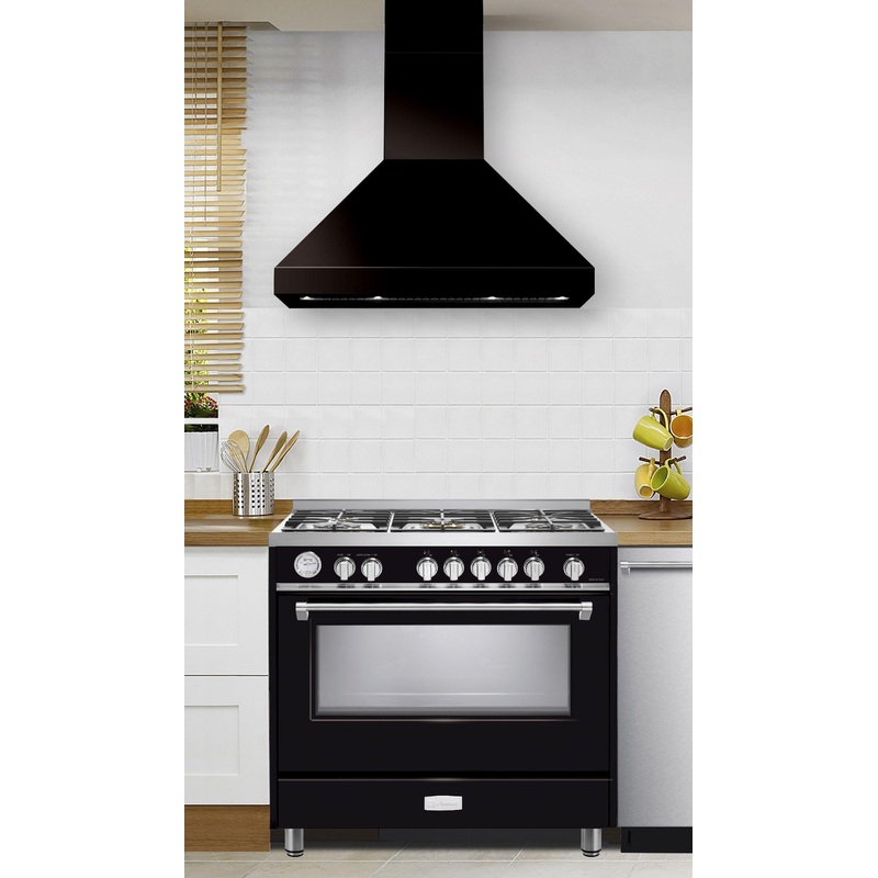 Verona VECHW36GGB 36″ Designer Chimney Wall Hood- 600 CFM – 4 Speeds