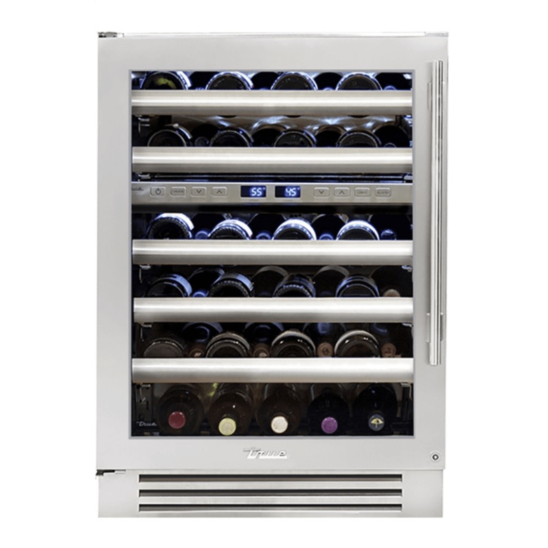 True Residential TWC24DZLSGC 24 Inch Dual Zone Stainless Glass Door Left Hinge Undercounter Wine Cabinet