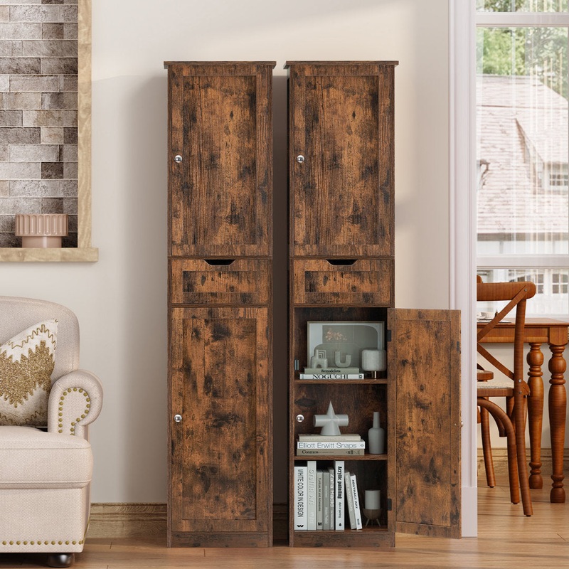 67.13″ Tall Storage Cabinet with 2 Doors & 1 Drawer Red Barrel Studio Color: Rustic Brown