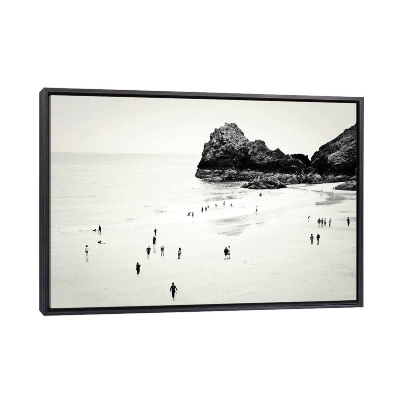 Cornwall Beach Life Photographic Print East Urban Home Size: 18″ H x 26″ W x 1.5″ D Format: Distressed Black Framed Canvas