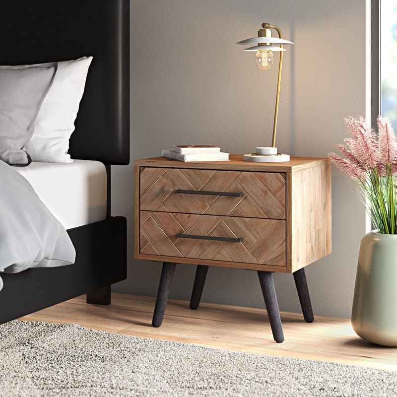 Kayoko 2 – Drawer Solid Wood Nightstand in Oak Natural/Black Union Rustic