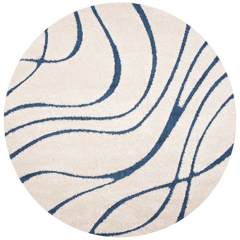 Ashal Abstract Cream/Blue Area Rug Wade Logan Rug Size: Round 11′