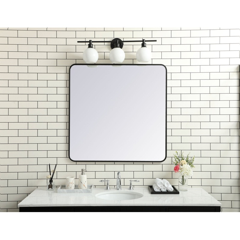 Sabine Metal Rounded Rectangle Wall Mirror RE/FINE Size: 36″ x 36″ Finish: Black
