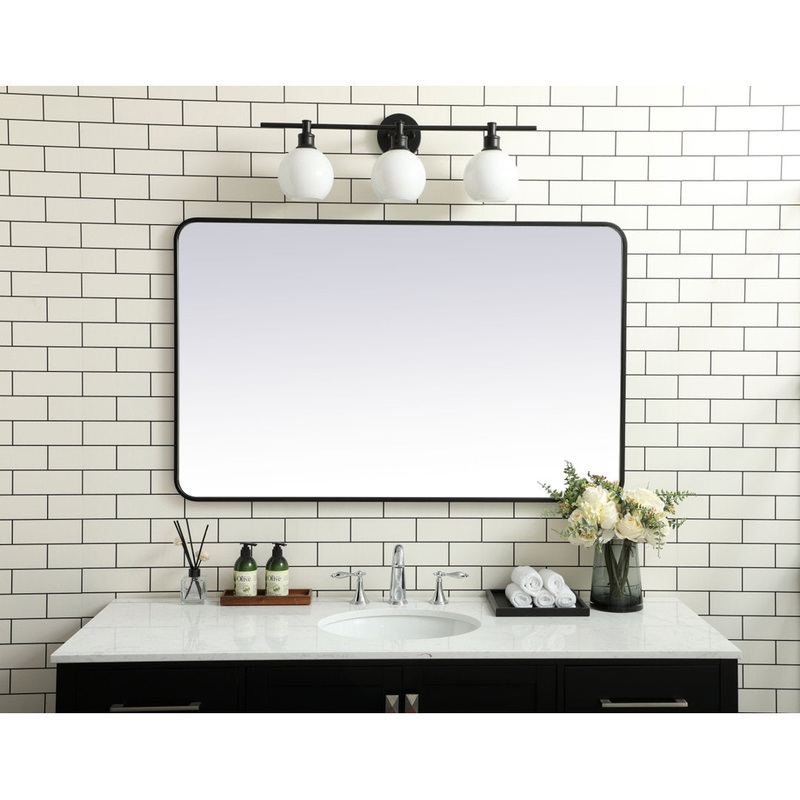 Sabine Metal Rounded Rectangle Wall Mirror RE/FINE Size: 48″ x 30″ Finish: Black