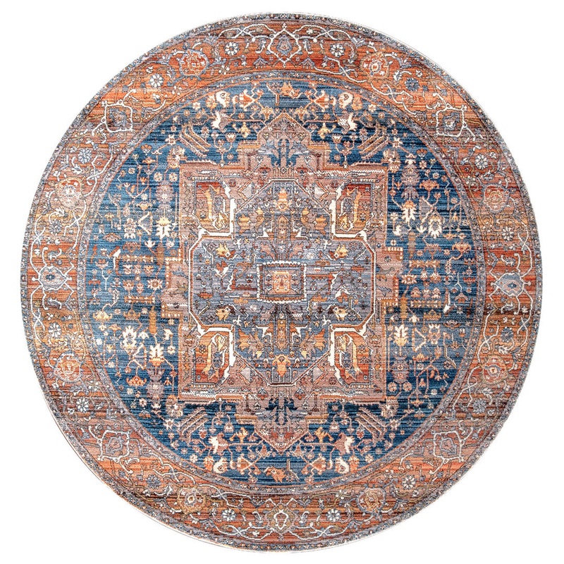 Windmere Traditional Oriental Medallion Rust/Brick/Navy Area Rug Langley Street Rug Size: Round 5′