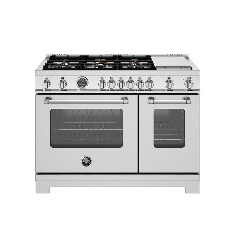 Bertazzoni MAS486BTFGMXT 48 Inch All Gas Range, 6 Brass Burner And Griddle Stainless Steel